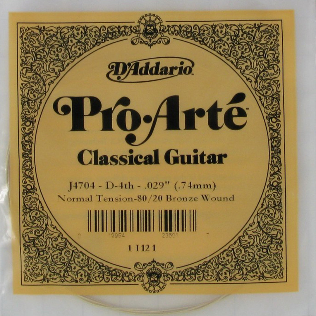 D'Addario Pro Arte 80/20 Bronze Wound Nylon Classical Guitar Single Strings with Normal Tension, D4 Fourth | J4704