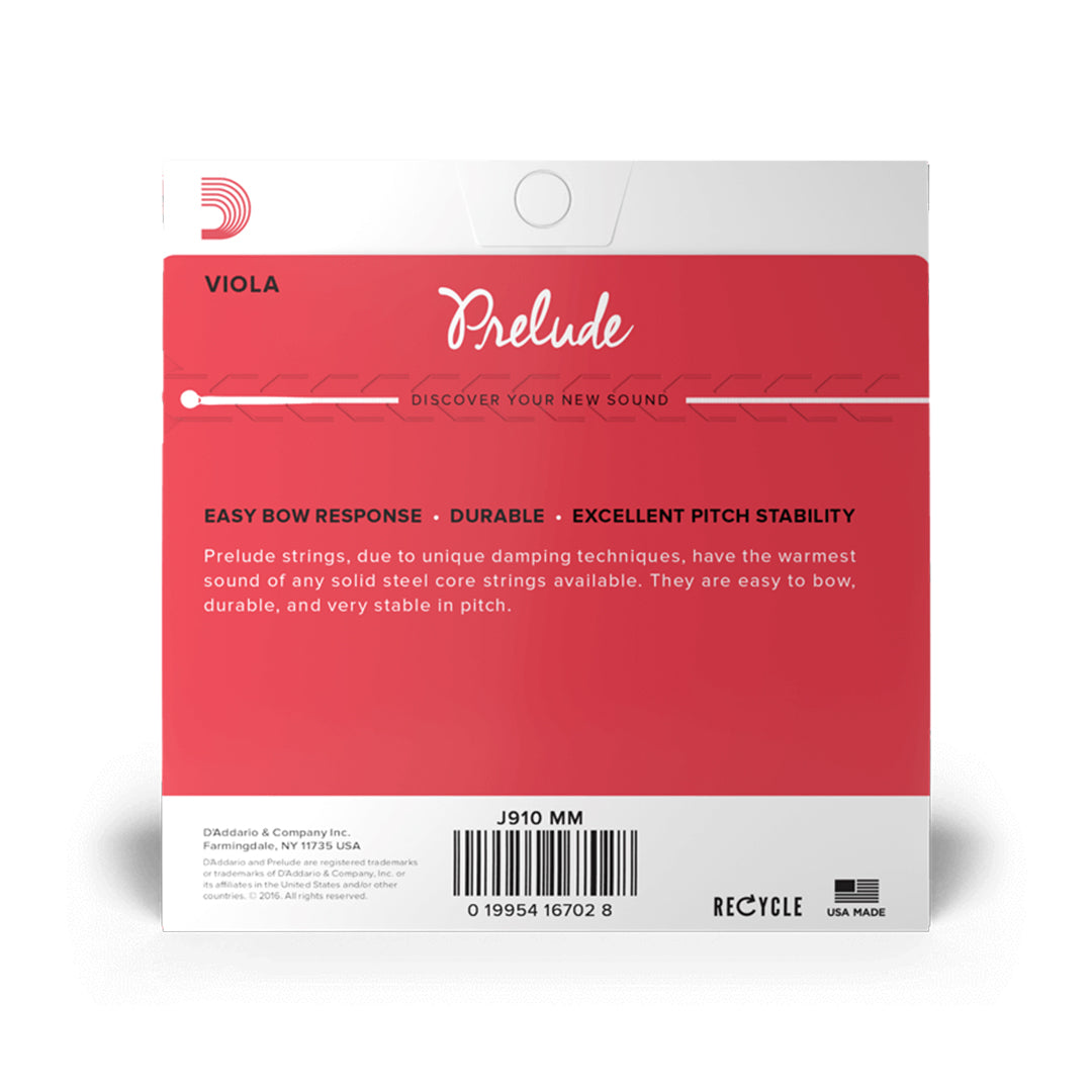 D'Addario Prelude Viola String Set, Single A/D Medium Scale Tension Strings with Solid Steel Core for Student Musicians, Beginner Players | J910, J911, J912