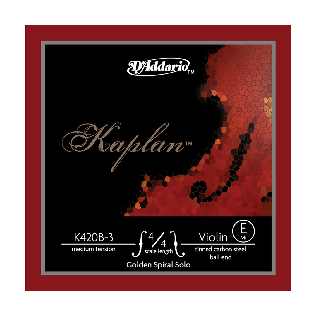 D'Addario 4/4 Scale Violin Kaplan Golden Spiral Solo E String with Medium Tension, Tinned Carbon Steel Ball for Musicians | K-420B-3