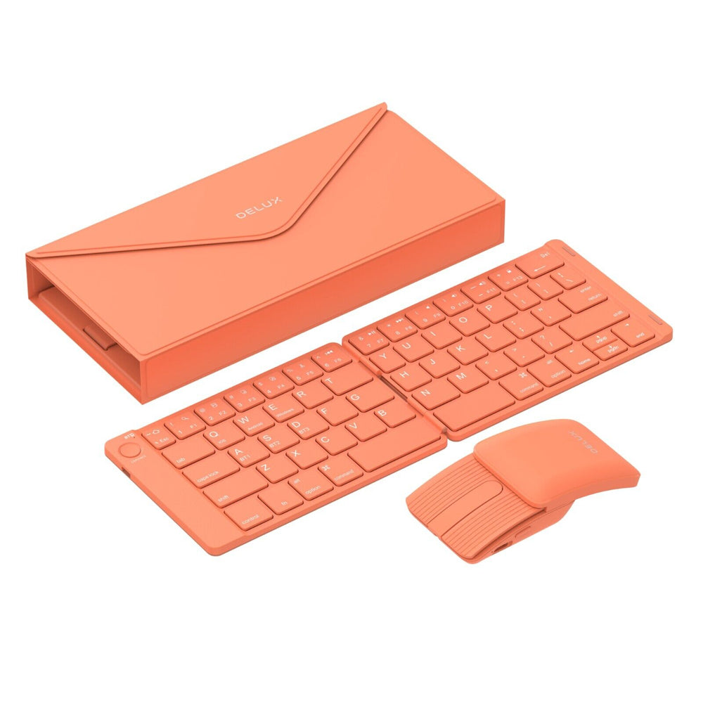 [CLEARANCE] Delux PockCombo KF10 and MF10 Pro Wireless Ultra-Slim Foldable Bluetooth 5.1 Keyboard and Sliding Mouse with Leather Bag, Touch Panel, 64 US Standard Keys and Scissor Keycaps, and 3 Buttons with Silent Click for Windows and macOS