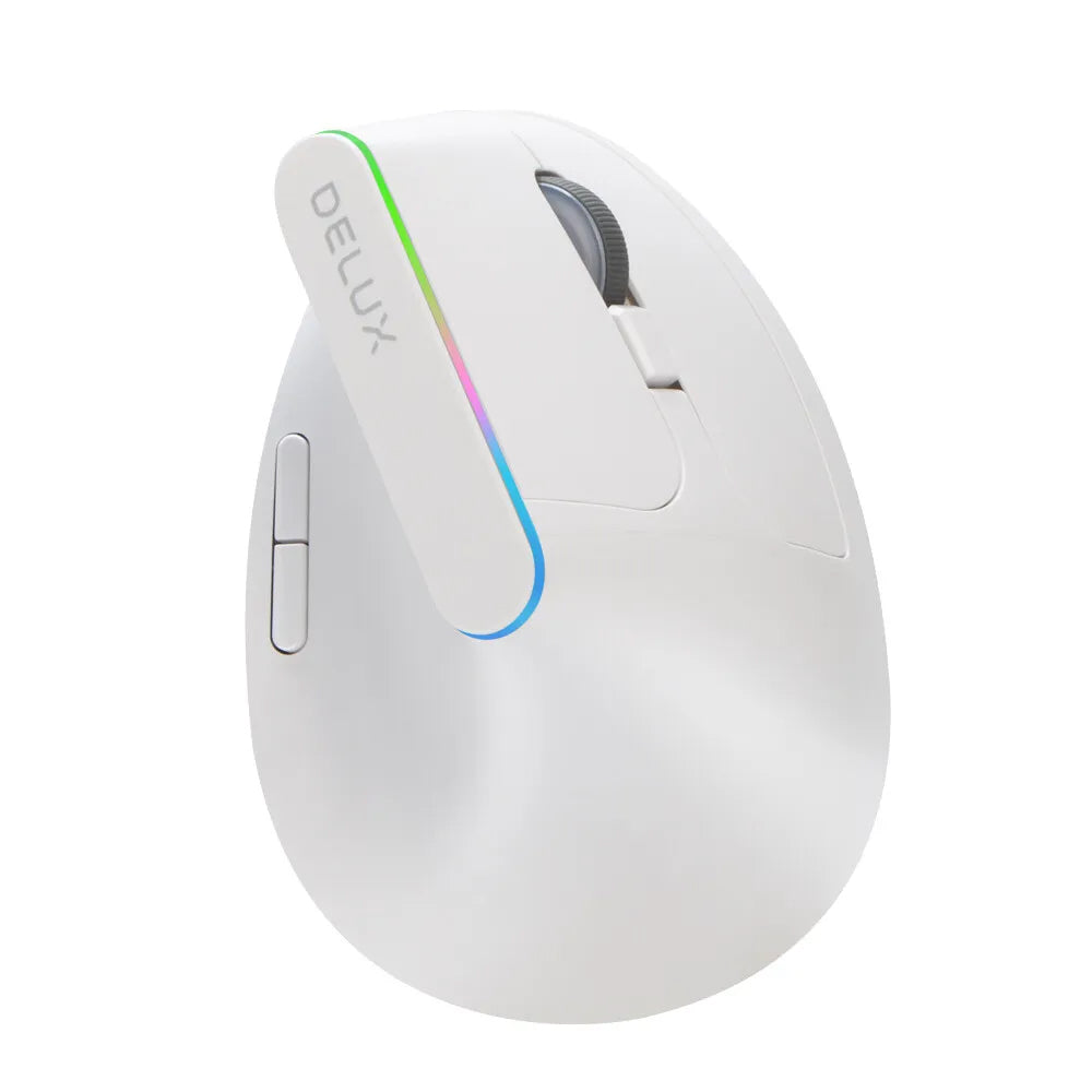 Delux M618C Wireless Optical Ergonomic Vertical Mouse RGB with Silent Click, 1600 DPI, 6 Buttons for Windows and macOS (Black, White)