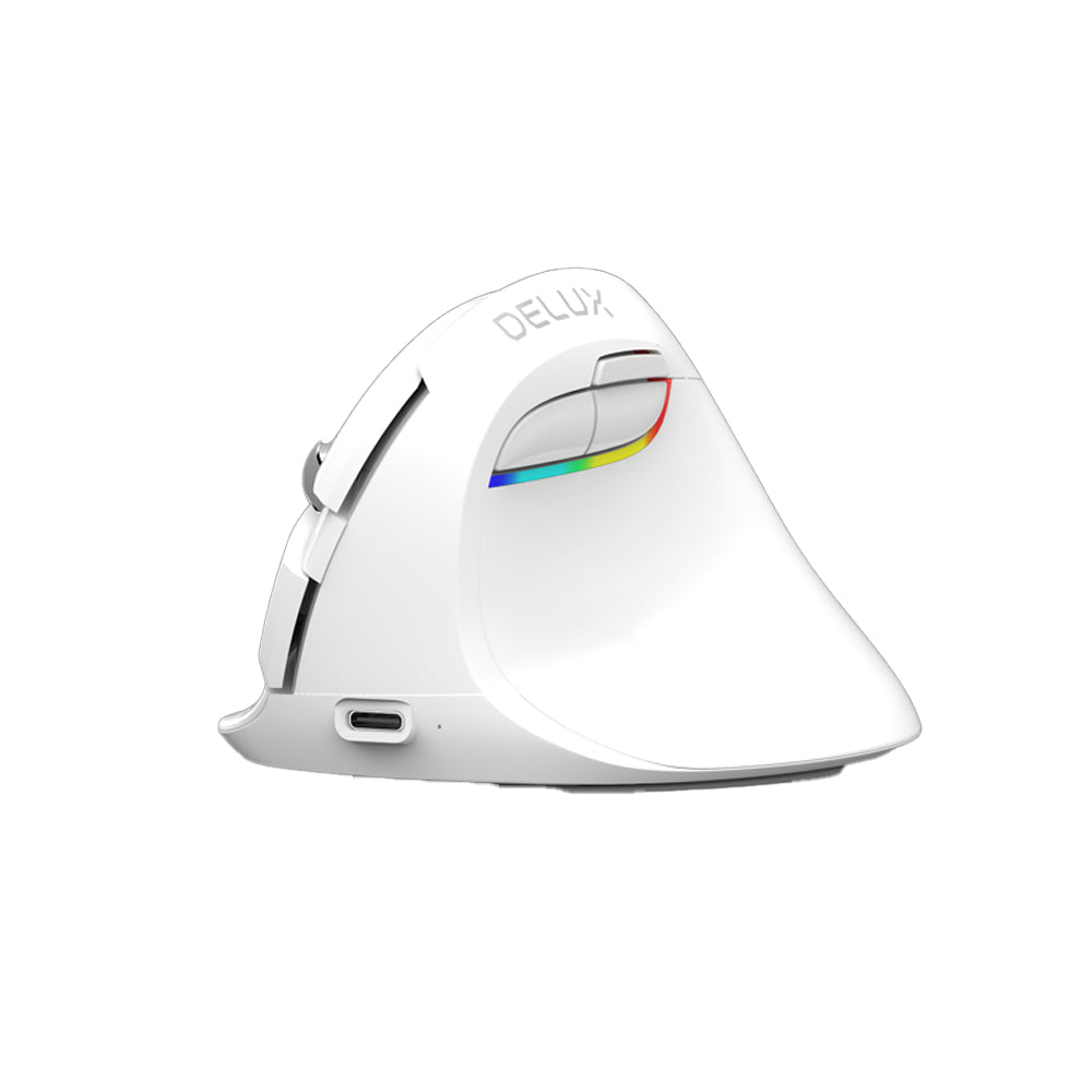Delux M618 Mini Wired / Wireless Bluetooth Ergonomic Vertical Mouse 2.4GHz RGB with Silent Click, 2400 DPI, 6 Buttons, Rechargeable for Windows PC, Mac