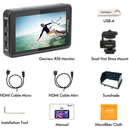 Desview / Bestview R5II 5.5-Inch HDR Full Touchscreen Camera Field Monitor with 4K HDMI 1920 x 1080 Resolution, HB 800nits, Custom 3D LUTs and Professional Monitoring Features