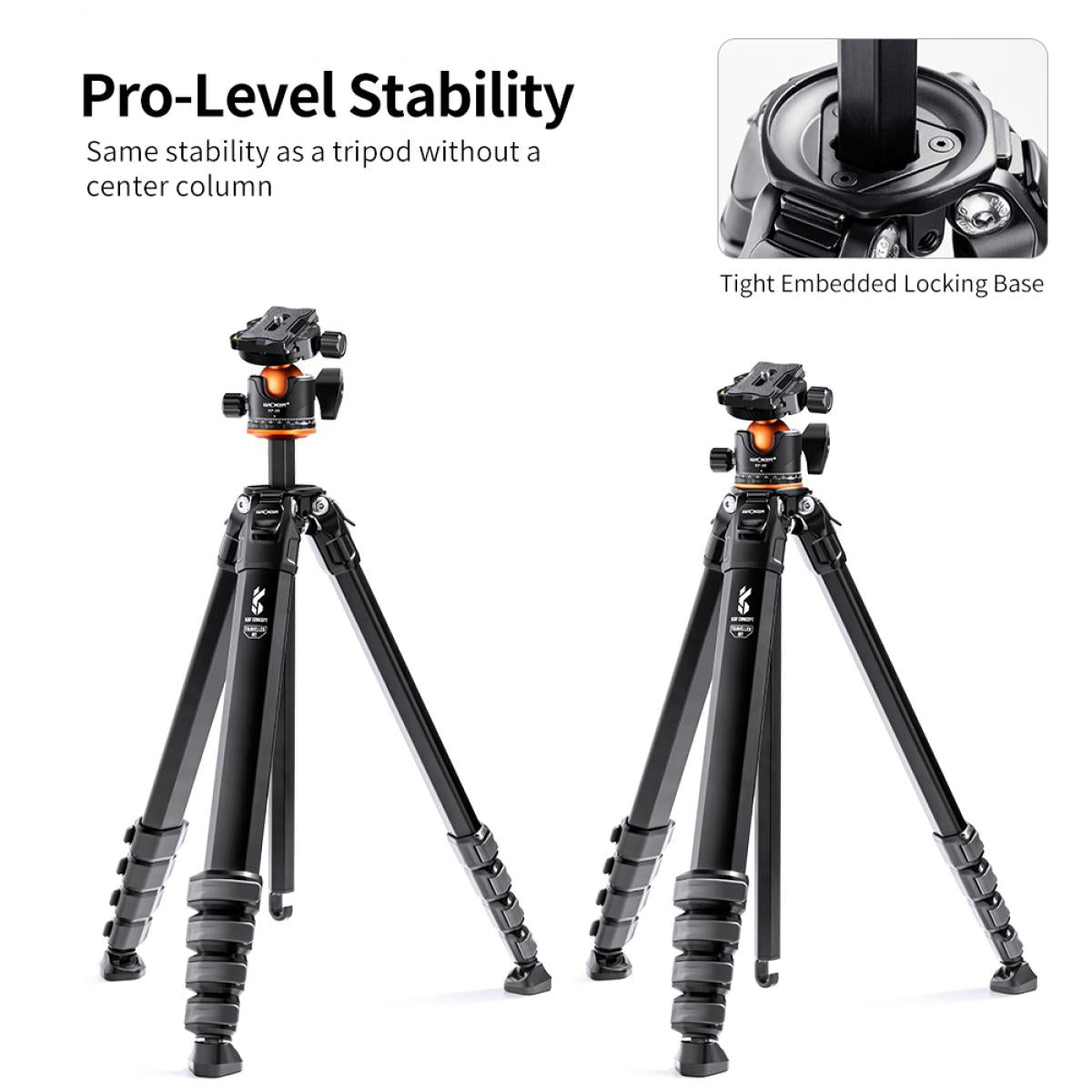K&F Concept Mutate Series Lightweight Compact Travel Camera Tripod Aluminum Alloy with Ball Head, 1.77m Max Height, 15kg Load Capacity
