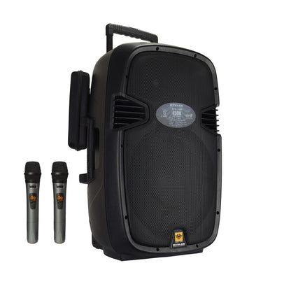 KEVLER EON-15HP 15" 450W 2-Way Full Range Active Loud Speaker with LCD Display and Class D Amplifier, USB Port/Bluetooth/FM Function, Mic Line, RCA and XLR I/O and 2 Wireless Microphones with Rechargeable Battery