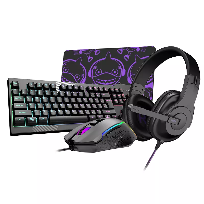 EKSA ET100 Pro Essential Gaming Bundle Accessories RGB Mouse and USB Keyboard with 3.5mm Wired Headset and Mousepad