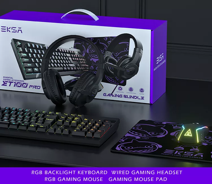 [CLEARANCE] EKSA ET100 Pro Essential Gaming Bundle Accessories RGB Mouse and USB Keyboard with 3.5mm Wired Headset and Mousepad