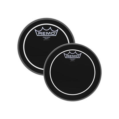 Remo 6" / 8" Pinstripe Ebony Batter Drum Head with Low End Tones, Sustain and Overtone Controlled Attack for Toms and Snare Drums (Black)