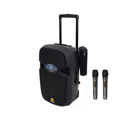 KEVLER EON-12HP 12" 450W 2-Way Full Range Active Loud Speaker with LCD Display and Class D Amplifier, USB Port/Bluetooth/FM Function, Mic Line, RCA and XLR I/O and 2 Wireless Microphones with Rechargeable Battery