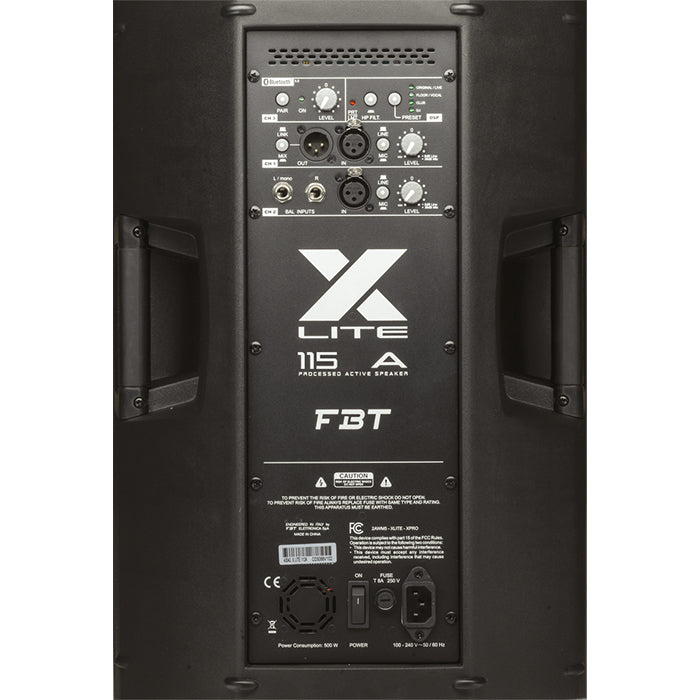 FBT X-Lite 115A 15" 2-Way 1200/300W Processed Active Speaker with Built-in Amplifier, Bluetooth 5.0, Integrated Handles, 3-Channel Mixer, 4 DSP Present