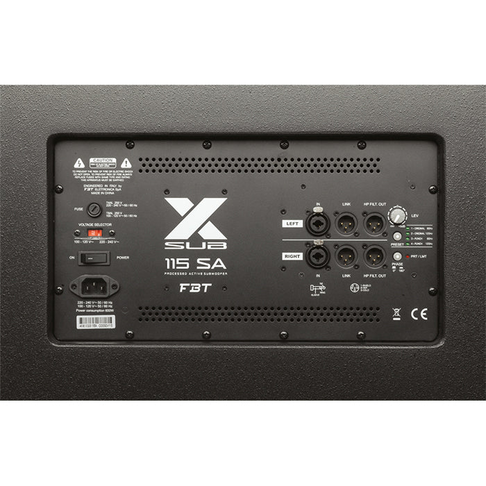 FBT X-Sub 115SA 15" 1200W Processed Compact Bass Reflex Active Subwoofer with M20 Stand Pole Mount, 4 DSP Present