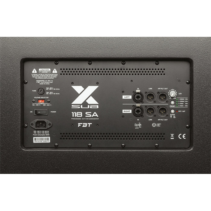 FBT X-Sub 118SA 18" 1200W Processed Compact Bass Reflex Active Subwoofer with M20 Stand Pole Mount, 4 DSP Present