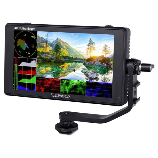 Feelworld LUT6 6" Touchscreen Camera Field Monitor 1920 x 1080 Resolution with Tilt Arm, 4K HDMI In / Out, 2600 nits Ultra Bright, HDR 3D LUTs