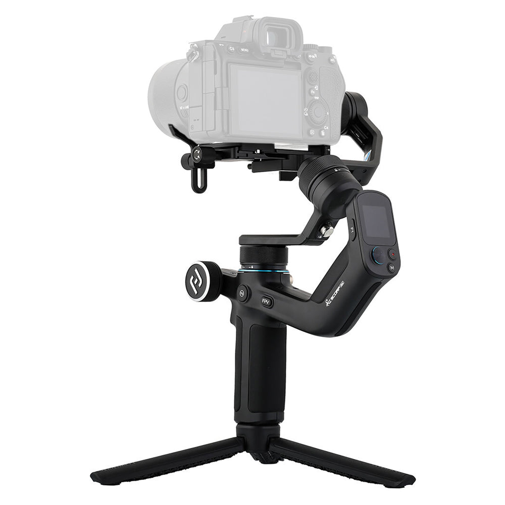FeiyuTech SCORP Mini 3-Axis 4-in-1 Gimbal Stabilizer with 1.2 kg Payload, Underslung Handle and Multifunction Knob, 1.3" OLED Touchscreen Display, 9-Square Panorama, Motion Time-Lapse Function for Mirrorless, Action Cameras and Smartphone