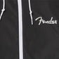 Fender Spaghetti Logo Windbreaker Jacket with Zipper Tape Hood Ties/Mesh Lining (Small) (Black)