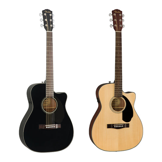 Fender CC-60SCE Concert Acoustic Electric Guitar with Cutaway, Built-In Fishman CD Preamp, 20 Frets, Walnut Fingerboard for Musicians, Beginner Players (Black, Natural)