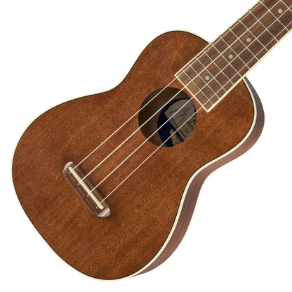 Fender Seaside Soprano Ukulele Pack (Clip On Tuner, Gig Bag, Strings) 16 Frets 4 String Guitar Set with Walnut Fingerboard (Natural)