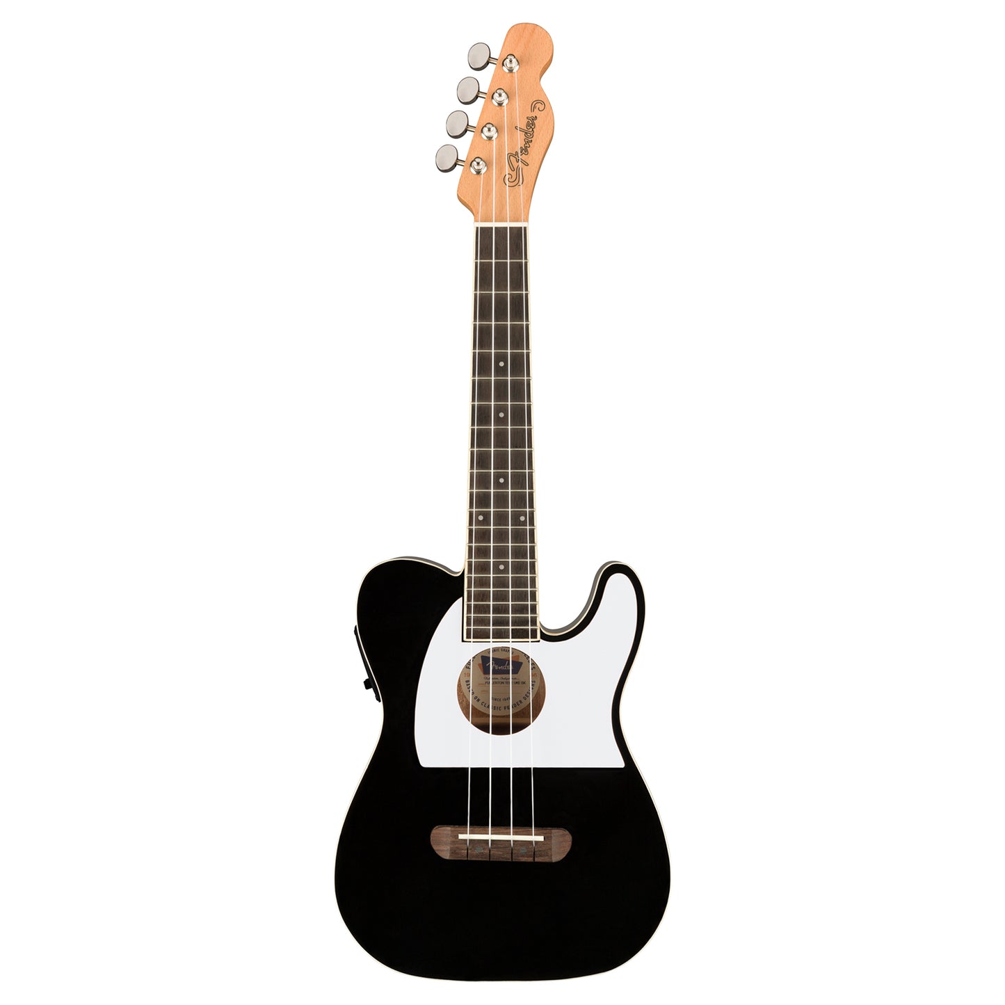 Fender Fullerton Telecaster Concert Ukulele Acoustic Electric 4 String Guitar with Built-in Tuner, Volume / Tone Controls (Black)