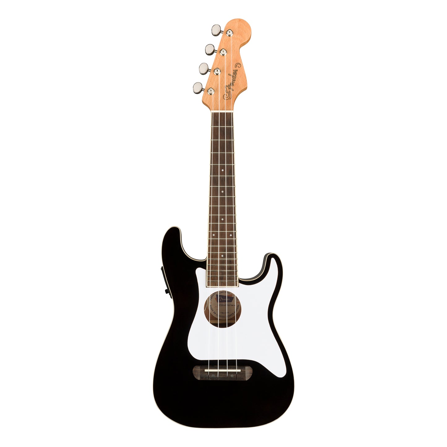 Fender Fullerton Stratocaster Concert Ukulele Acoustic Electric 4 String Guitar with Built-in Tuner, Volume / Tone Controls (Sunburst, Black)