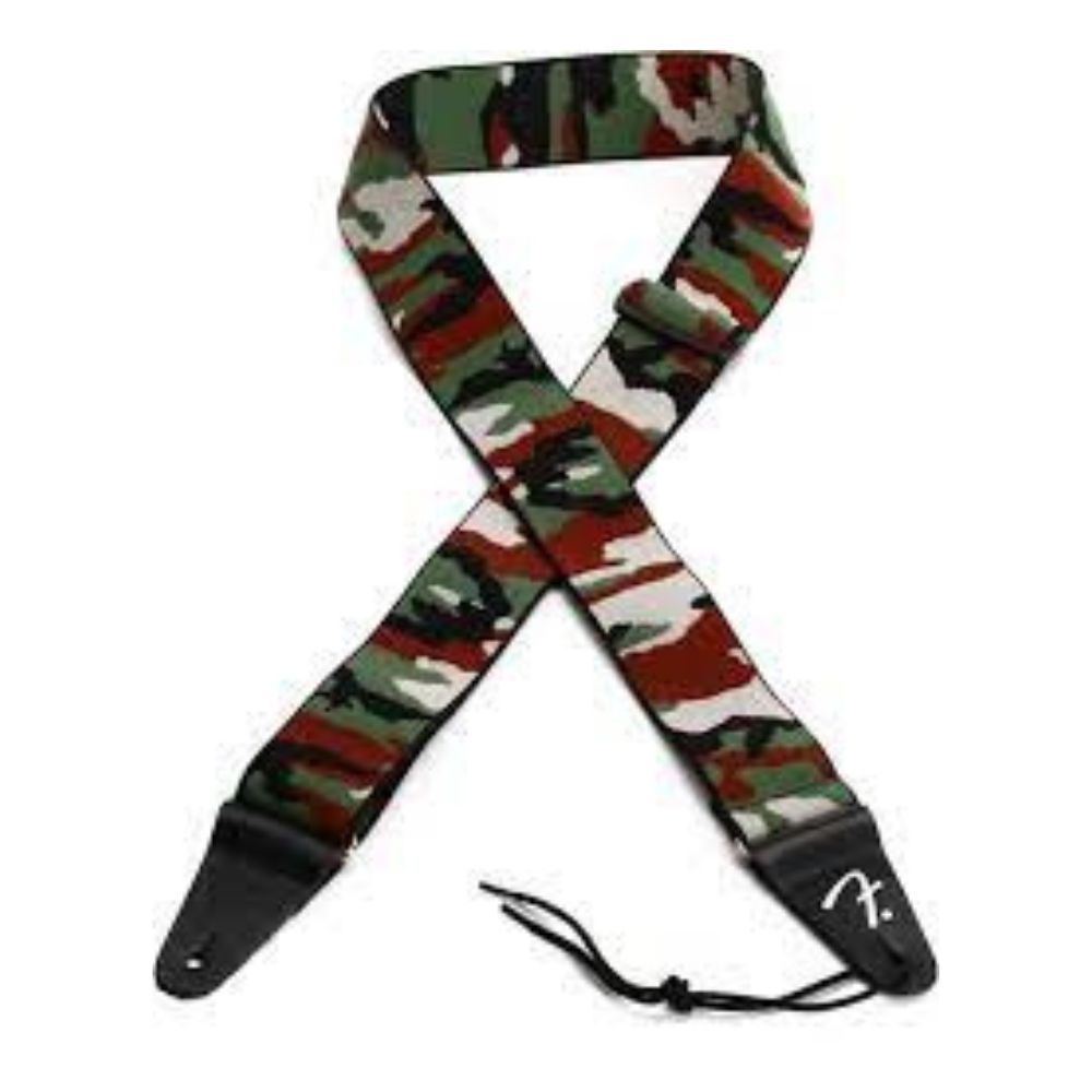 Fender Weighless Camo Elastic Guitar Strap 2" 74mm Wide 44" to 52" Long Camouflage (Winter, Woodland)