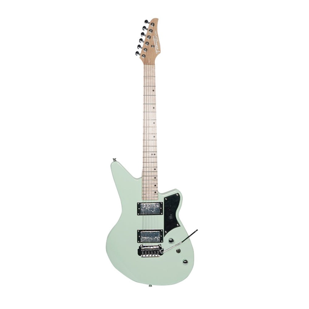 Fernando PJE-97 6 Strings 22 Fret HH Electric Guitar with Tremolo Bridge, 3-Way Pickup Selector and Maple Fingerboard for Musicians (Light Green, White, Metallic Gold)