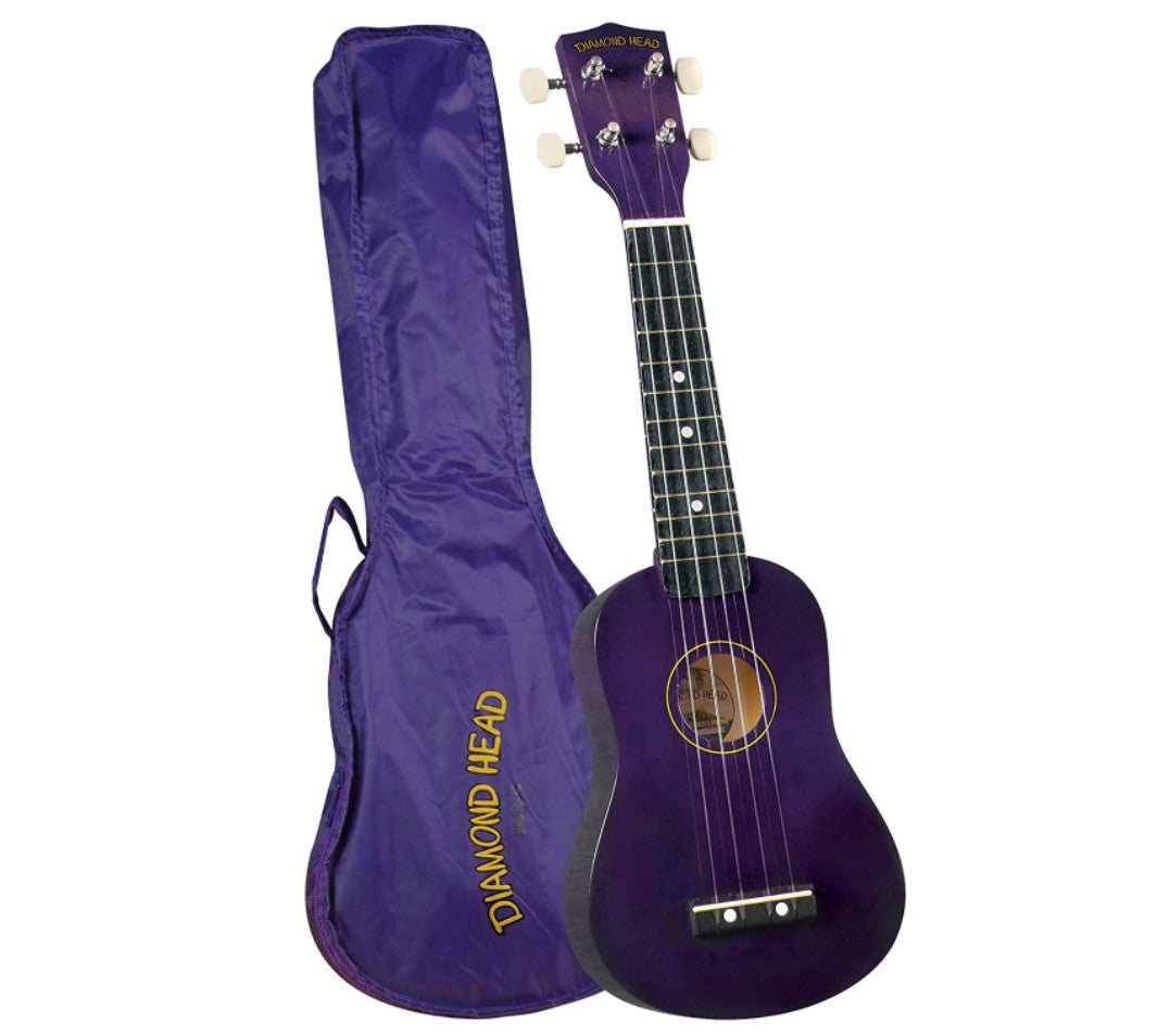 Diamond Head Soprano Ukulele 4 String Guitar with Easy to Play 3 Chord Chart High Gloss Finish (Red, Purple) (DU-102, DU-108)