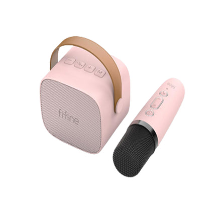 Fifine E1 Mini Handheld Karaoke Condenser Microphone and Speakers with Bluetooth 5.0, 5Hours Playtime Multiple Audio Input Modes for Music, Recording, Gaming, Podcasting, (Pink, White)