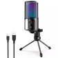 Fifine K669 Pro3 USB Condenser RGB Desktop Microphone with Monitoring Jack, Light Control Button and Adjustable Pivot Mount for Streaming, Studio Recording, Podcasting and YouTube Videos