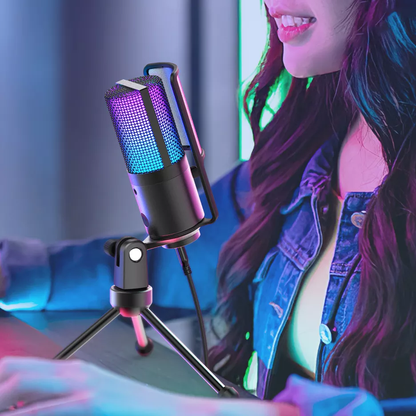 [CLEARANCE] Fifine K669 Pro3 USB Condenser RGB Desktop Microphone with Monitoring Jack, Light Control Button and Adjustable Pivot Mount for Streaming, Studio Recording, Podcasting and YouTube Videos