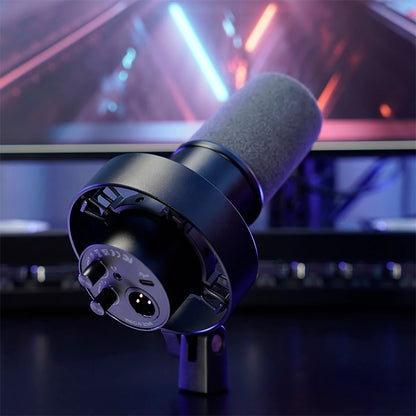 Fifine K688 USB Dynamic Cardioid Desktop XLR Microphone with Shock Mount, Volume Control and Headphone Jack for Streaming, Studio Recording, Podcasting and YouTube Videos | Black