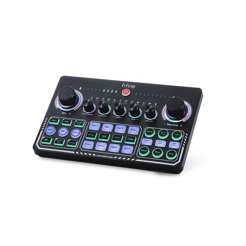 Fifine SC6 Wireless Desktop Sound Mixer Streaming Console with 15 Atmospheric Sound Effect Presets and Extensive Inputs for Live Streaming, Podcasting and Web Casting (Black, White)