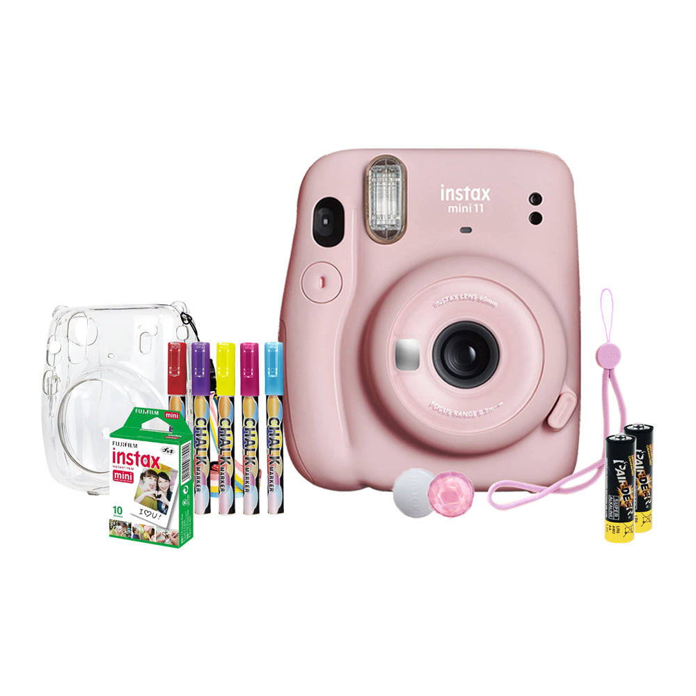 Fujifilm Instax Mini 11 Instant Camera Scribble Set with Acrylic Camera Case Bag and 5 Colors Chalk Marker (Assorted Colors)