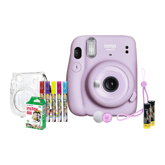 Fujifilm Instax Mini 11 Instant Camera Scribble Set with Acrylic Camera Case Bag and 5 Colors Chalk Marker (Assorted Colors)