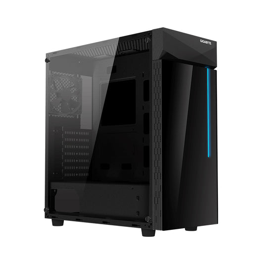 GIGABYTE C200 Mid Tower PC Case with Black Tempered Glass Panel, RGB Switch, Detachable Dust Filter, PSU Shroud Design and Liquid Cooling Compatible | GP-C200G