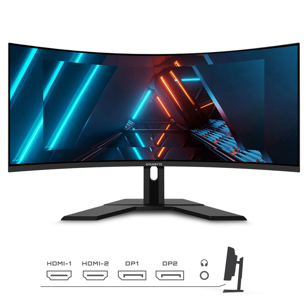 GIGABYTE G34WQC 34" 1440p QHD Curved Gaming Monitor with 144Hz Refresh Rate, AMD FreeSync Premium Compatible, 8-bit DCI-P3 Vesa HDR LCD Display and Built-in Stereo Speakers | GP-G34WQC-AP
