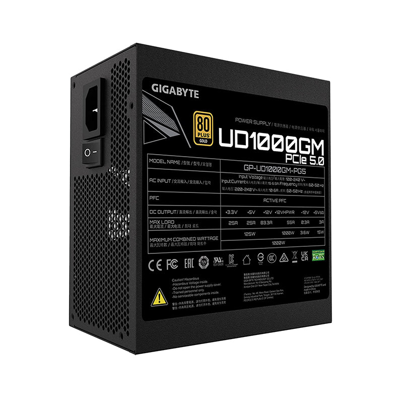 GIGABYTE UD1000GM 1000W 80+ Gold Full Modular Power Supply with 120mm Smart Hydraulic Bearing Fan, Intel ATX 3.0 Support, Over Current and Over Voltage Protection | GP-UD1000GM-PG5
