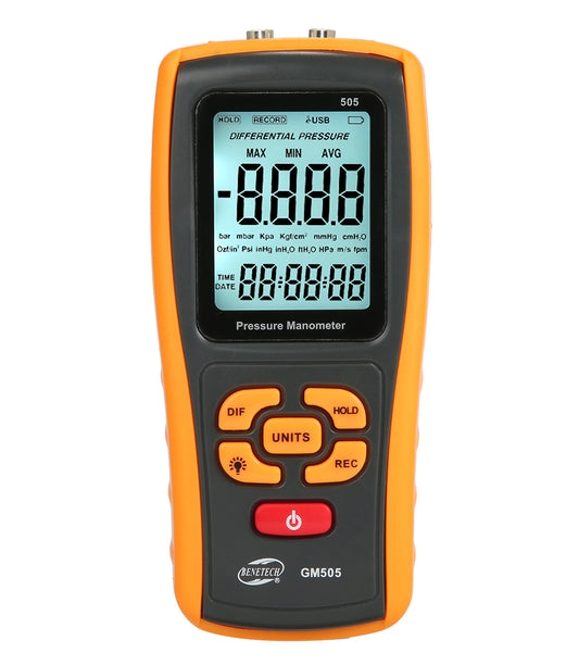 Benetech GM505 Handheld Digital Pressure Meter Manometer +/-2.49KPa Pressure Gauge Tester USB Manometer with 13 Unit Choice