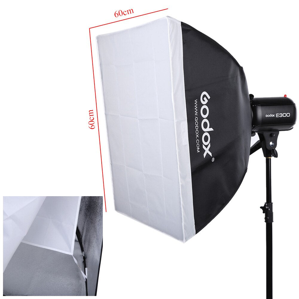 Godox E300 Kit Studio Photography Strobe Set with 300W Flash Heads, Light Stands, 60x60 cm Softbox, Wireless Trigger, Carry Bag with Wheels