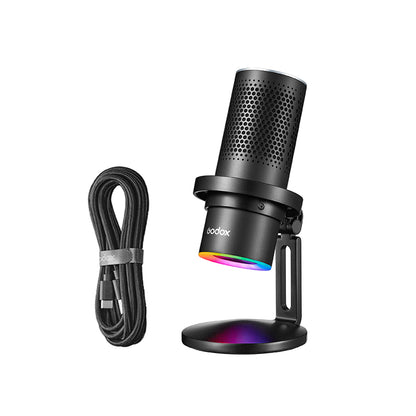 [CLEARANCE] Godox EM68X RGB USB Condenser E-Sport Microphone with 4 Pick-Up Patterns, 3.5mm Jack Input and Mic Smart App Control Support, Plug and Play for Gaming, Streaming and Podcasting