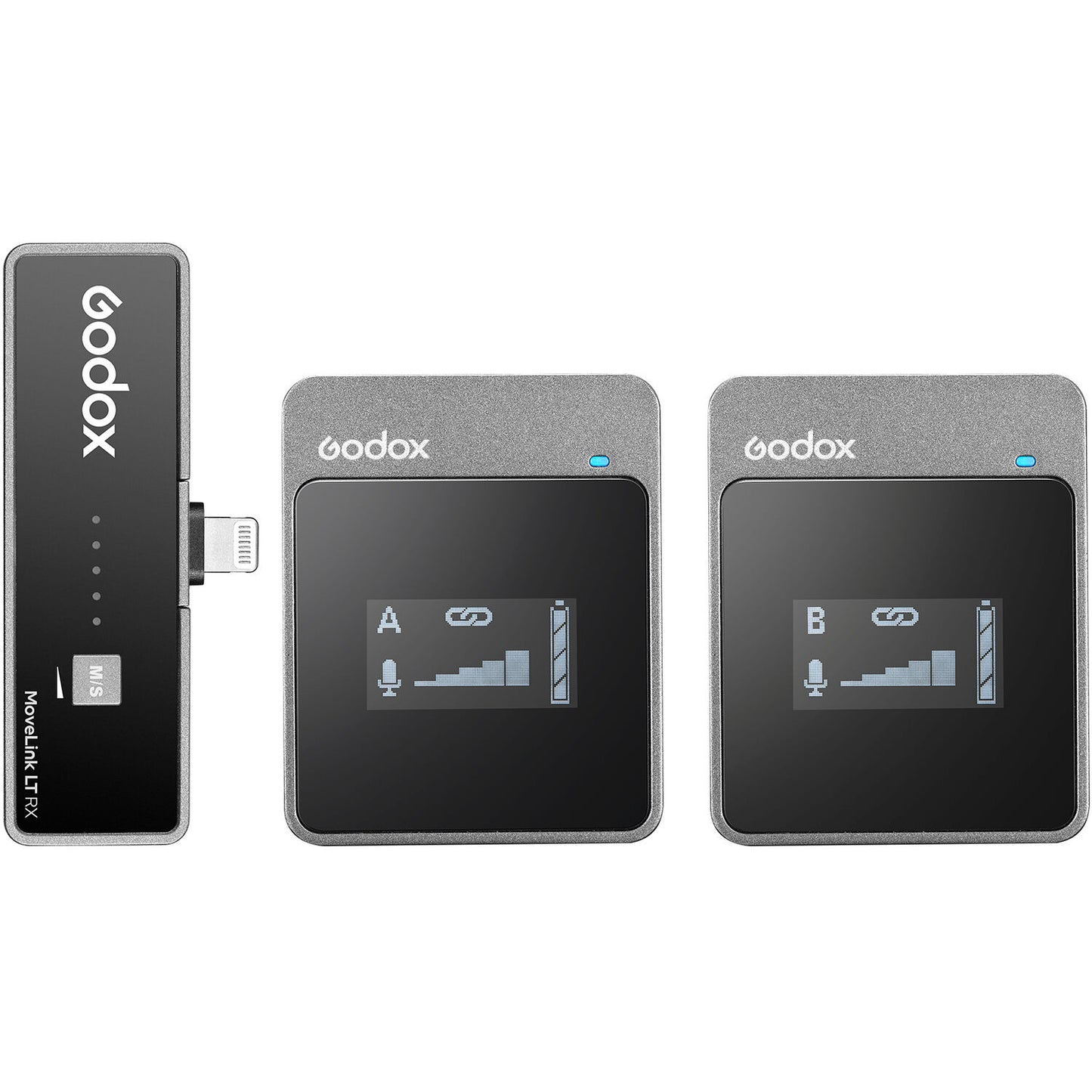 Godox MoveLink LT2 Compact Wireless Microphone System 2.4GHz (TX TX RX) with Lightning Connector, 2 Lavalier Mics for Smartphone Audio Recording Vlogging