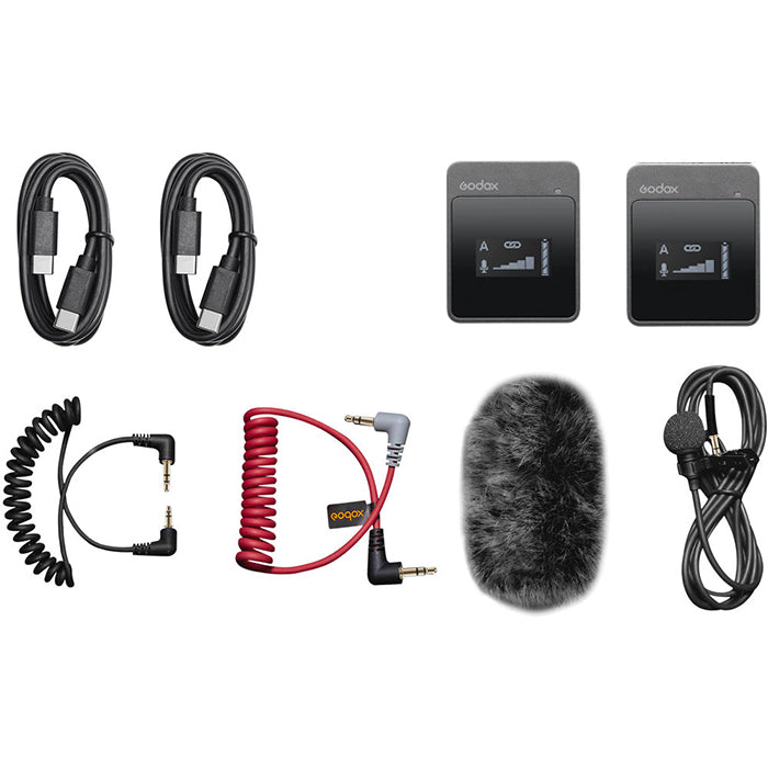 Godox Movelink Series II M1 / M1 2.4GHz Wireless Omnidirectional Lavalier Microphone System with Clip-On Transmitter / Receiver, Built-In Rechargeable Batteries and USB Type-C Ports for Cameras and Smartphones