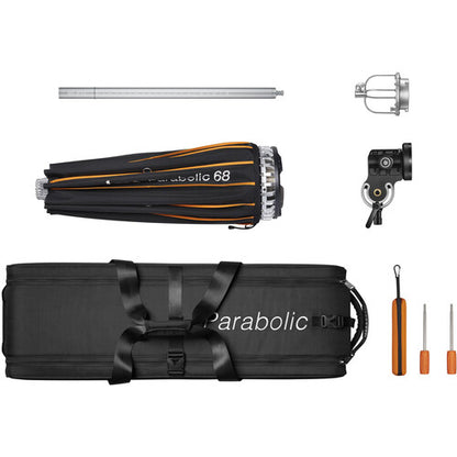 Godox P68 27" 68cm Parabolic Reflector Kit with Bowens-Mount Strobe Adapter, Focusing Rod and Mount, Grip Kit, and Carrying Bag for Fashion and Portrait Photography
