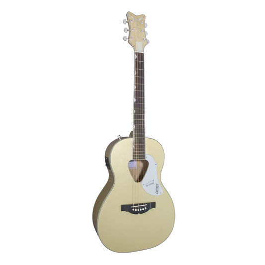 Gretsch G5021E Limited Edition Rancher Penguin Parlor Electric Acoustic Guitar with Gold Finish, 20 Vintage Style Frets Right-Handed