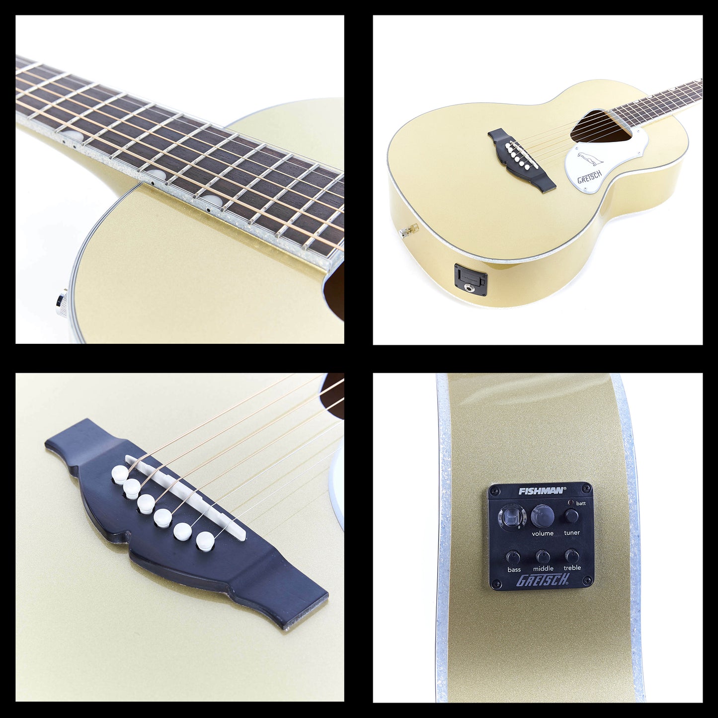 Gretsch G5021E Limited Edition Rancher Penguin Parlor Electric Acoustic Guitar with Gold Finish, 20 Vintage Style Frets Right-Handed