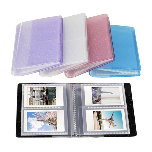 Pikxi Clear Transparent Glitter Photo Album 3 inch 64 Pockets Photos for Fujifilm Instax Mini Instant Camera