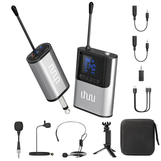 Uhuru by Maono AU-WM720 Professional Rechargeable Wireless UHF Lavalier Microphone with Bodypack Transmitter and Receiver for Live Streaming, Interviews, Youtube, Online Meetings