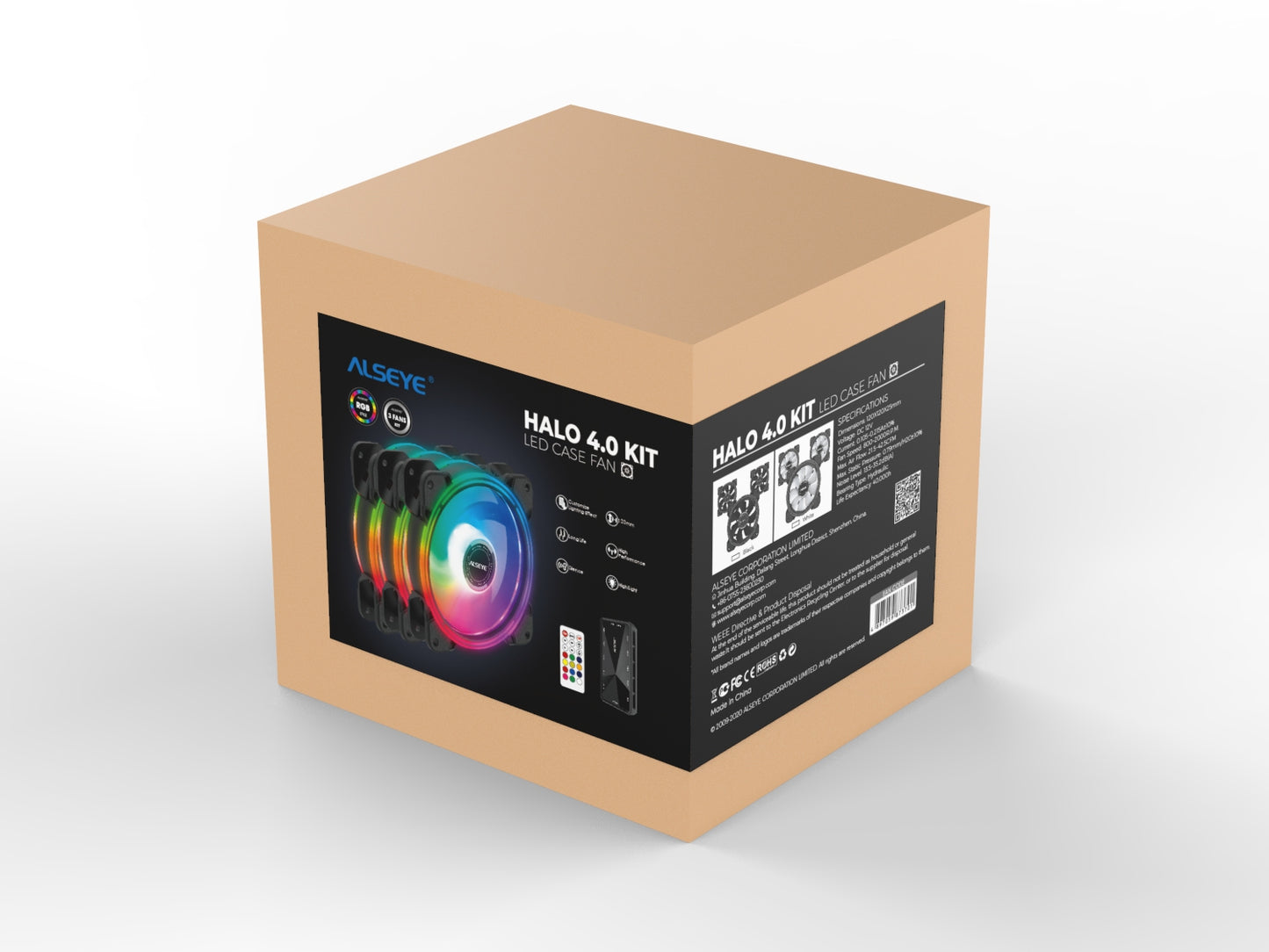 Alseye Halo 4.0 120mm Computer Led Case Fan PC Cooler Kit with Adjustable RGB Lighting and Remote Control