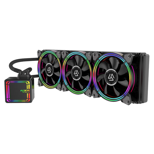 Alseye Halo H360 - 360mm AiO Liquid Cooling PWM Capable Triple Fan with Premium RGB Lights for Desktop Computers