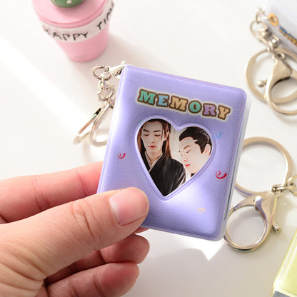 [CLEARANCE] Pikxi Cute Mini Photo Album Keychain 16 pockets 1.5 x 2" ID Picture Holder Book (White)