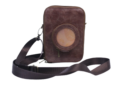 Pikxi Leather Carrying Bag for Instax Mini EVO with 2.5" x 3" Photo Pocket and Compact Lens Compartment (Brown)